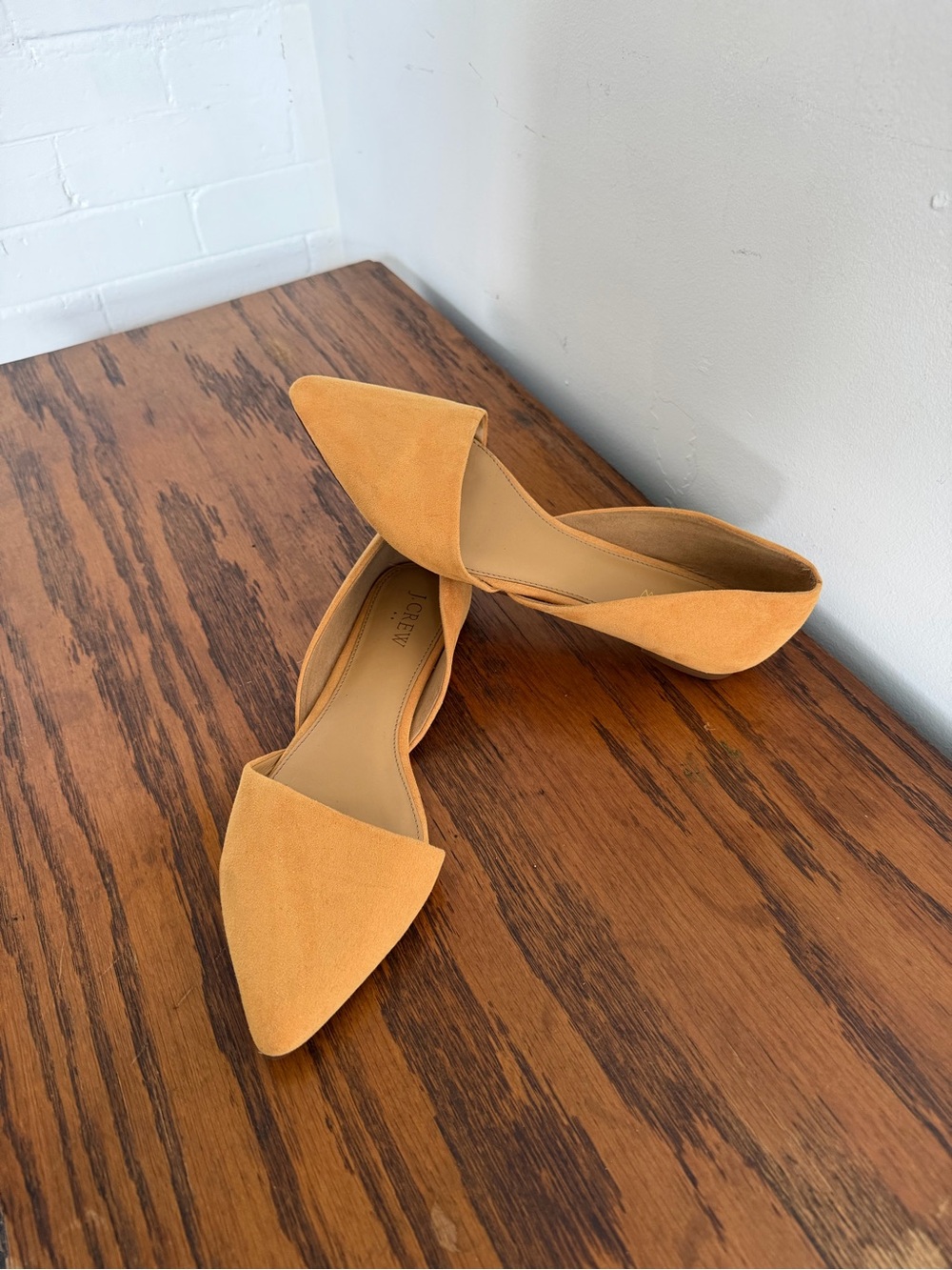 J. Crew Suede Pointed D'Orsay Flats in Mustard